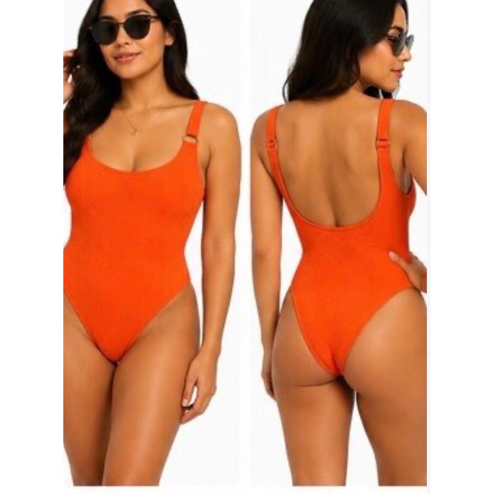 Rebecca Minkoff Pureed Pumpkin Smocked One Piece Swimsuit Orange XS NWT